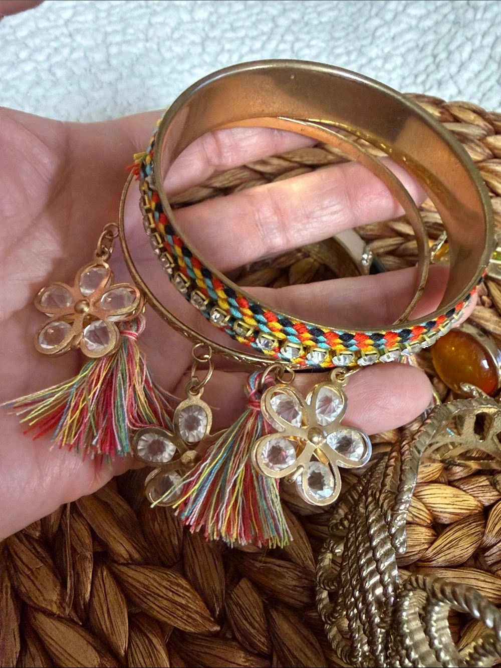 Mixed Gold-Tone, Beige-Black Multi-Accent Women’s Bangle Bracelet Bundle - Picture 3 of 14